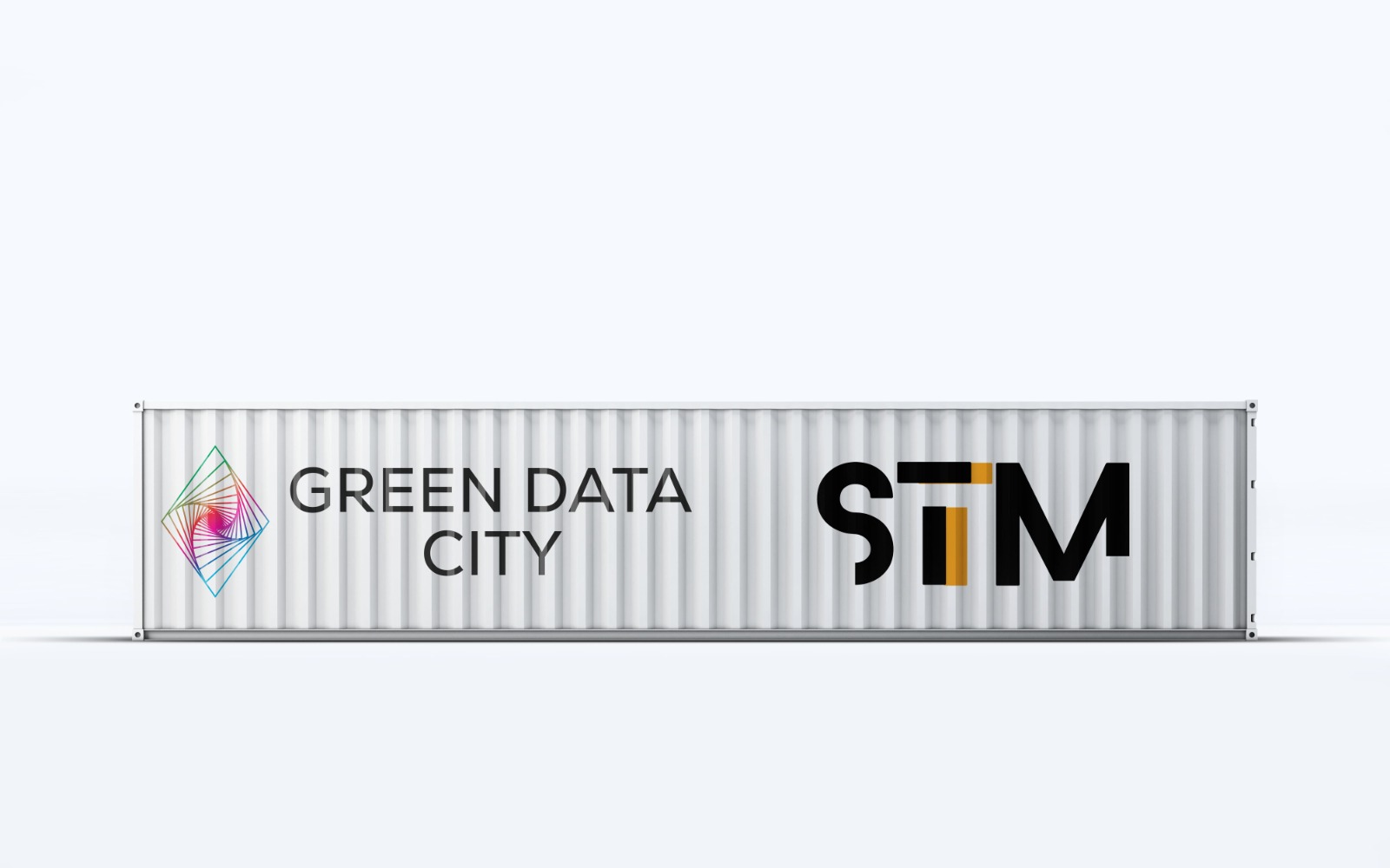 STM-branded modular mining container at the Green Data City site